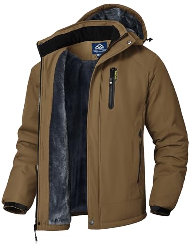 YSENTO Herren Winterjacke Wasserdichte Warme Fleece Gefüttert Outdoor Softshelljacke Atmungsaktiv Skijacke Snowboardjacke mit Kapuze(Kaffee,L) von YSENTO