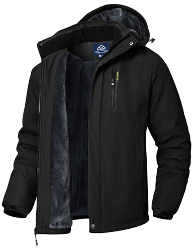 YSENTO Herren Winterjacke Wasserdichte Warme Fleece Gefüttert Outdoor Softshelljacke Atmungsaktiv Skijacke Snowboardjacke mit Kapuze(Schwarz,L) von YSENTO