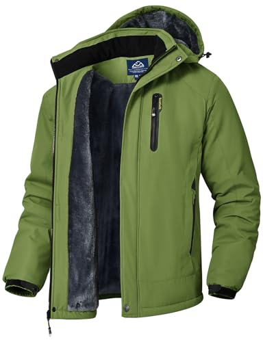 YSENTO Herren Winterjacke Wasserdichte Winddichte Skijacke Fleece Outdoor Softshelljacke Funktionsjacke mit Kapuze(Grün,L) von YSENTO