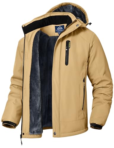 YSENTO Herren Winterjacke wasserdichte Winddichte Skijacke Fleece Outdoor Softshelljacke Funktionsjacke mit Kapuze(Khaki,L) von YSENTO
