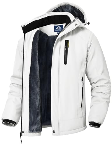 YSENTO Herren Winterjacke Wasserdichte Winddichte Skijacke Fleece Outdoor Softshelljacke Funktionsjacke mit Kapuze(Weiß,S) von YSENTO