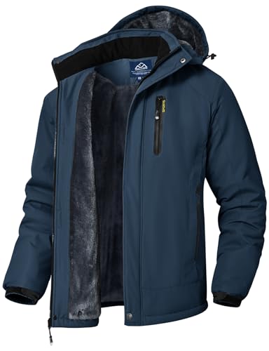 YSENTO Herren Winterjacke wasserdichte Winddichte Skijacke Fleece Outdoor Softshelljacke Funktionsjacke mit Kapuze(Denim Blau,XXL) von YSENTO