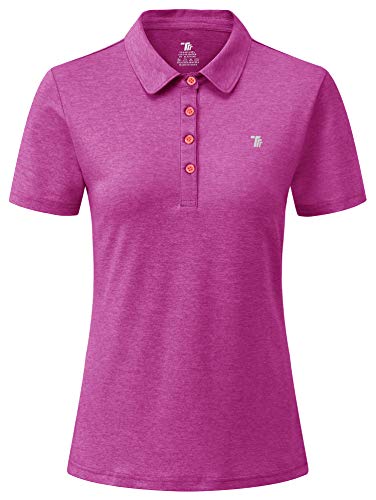 YSENTO Poloshirt für Damen Kurzarm T-Shirt Quick Dry Atmungsaktiv Leichte Sommer Golf T Shirts mit Polokragen(Dunkel Rose rot,2XL) von YSENTO