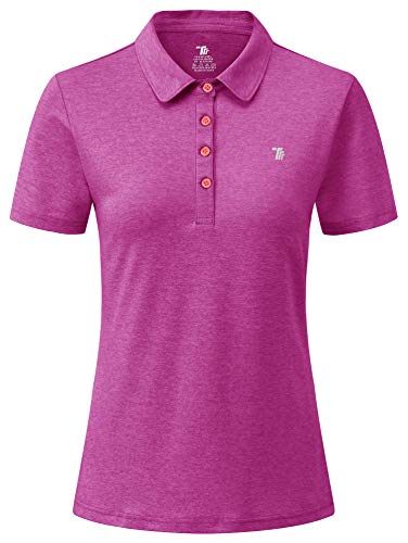 YSENTO Poloshirt für Damen Kurzarm T-Shirt Quick Dry Atmungsaktiv Leichte Sommer Golf T Shirts mit Polokragen(Dunkel Rose rot,XS) von YSENTO
