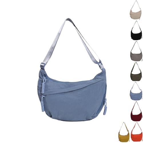 YSEWGFV Modische, einfarbige Hobo-Umhängetasche aus Nylon für Damen, leicht, lässige Umhängetasche (Blue,Large) von YSEWGFV