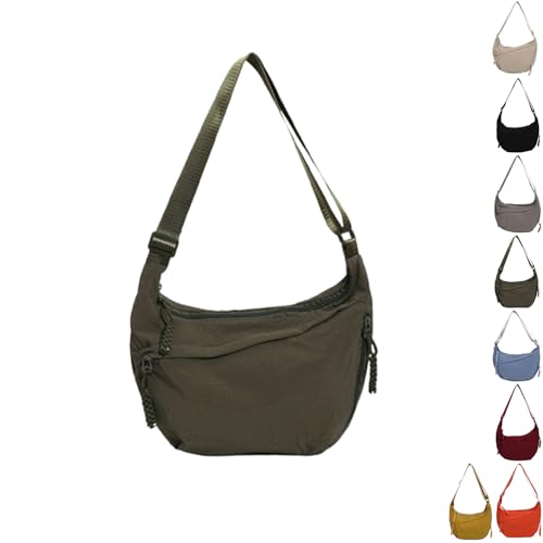 YSEWGFV Modische, einfarbige Hobo-Umhängetasche aus Nylon für Damen, leicht, lässige Umhängetasche (Green,Large) von YSEWGFV