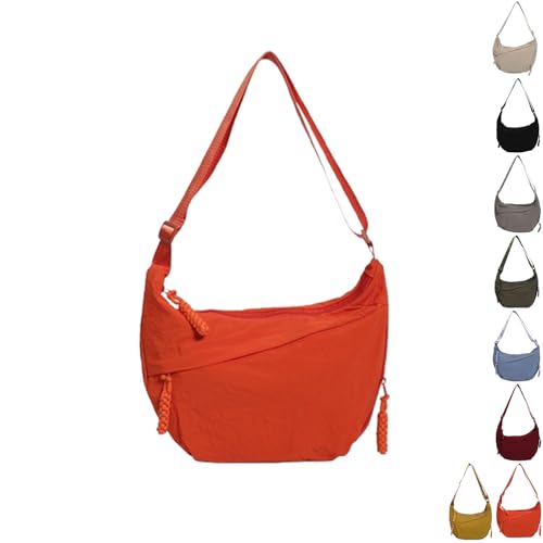 YSEWGFV Modische, einfarbige Hobo-Umhängetasche aus Nylon für Damen, leicht, lässige Umhängetasche (Orange,Large) von YSEWGFV