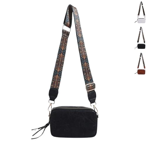 YSEWGFV Stylische Vintage-Umhängetasche für Damen aus PU-Leder mit verstellbarem, breitem Riemen (Black,Medium) von YSEWGFV