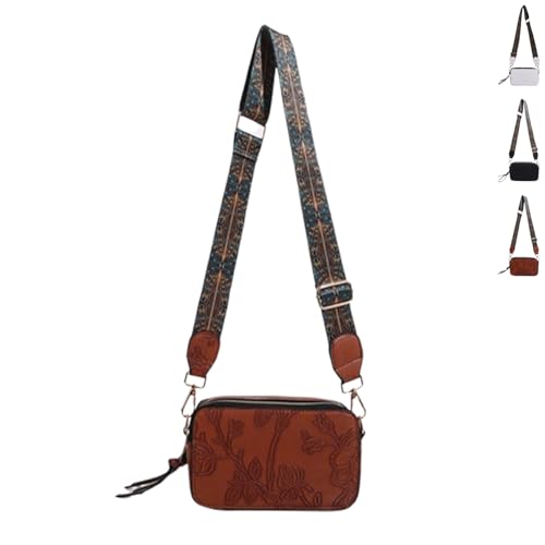 YSEWGFV Stylische Vintage-Umhängetasche für Damen aus PU-Leder mit verstellbarem, breitem Riemen (Brown,Medium) von YSEWGFV