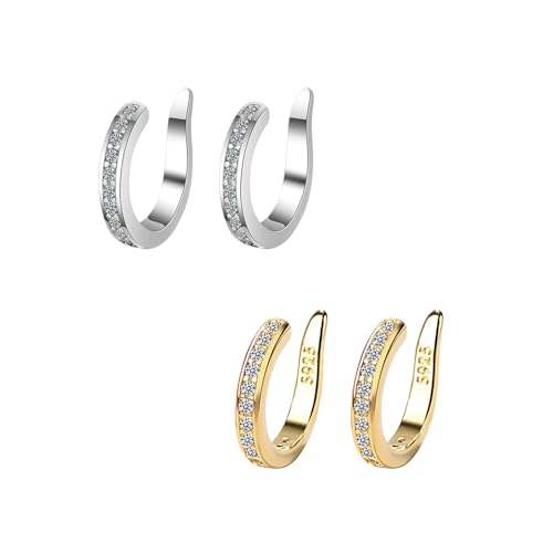 YSEWGFV Wiederverwendbare, nicht-chirurgische Ohrkorrektur-Clips – Komfortable, dezente Ohrringe mit Strasssteinen in Gold und Silber für abstehende Ohren (2pc-c,Medium) von YSEWGFV