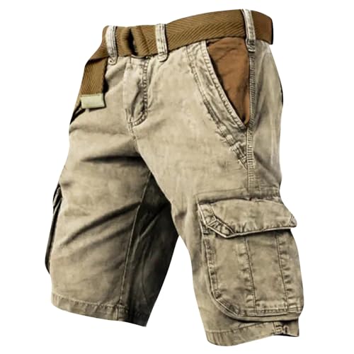 YSFWL Cargo Short Herren Sommer Kurze Hose mit Taschen Baggy Jogginghose Outdoor Wanderhose Klassisch Cargohosen Stretch Arbeitshose Bequeme Freizeithosen Bermudashort Urlaub Strandhose(#D Khaki,S) von YSFWL