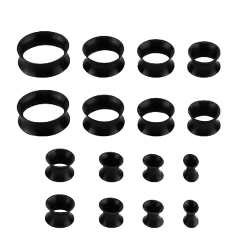 YSHODGU 16 Stück Weich Silikon Ohr Tunnel, Body Piercing Expander, Ohrdehner Plug Piercing Expander Set, 8 Spezifikationsgrößen, Sicher und Flexibel Tunnel Ohr für Frauen & Männer (Schwarz) von YSHODGU