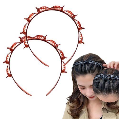 Double Bangs Frisur-Haarnadel, Haarnadel-Stirnband, Zahnkamm, mehrlagiges, hohlgewebtes Stirnband, doppellagig, gedrehtes Zopf-Stirnband, Haarstyling-Werkzeuge (rot, 2 Stück) von YSINOBEAR