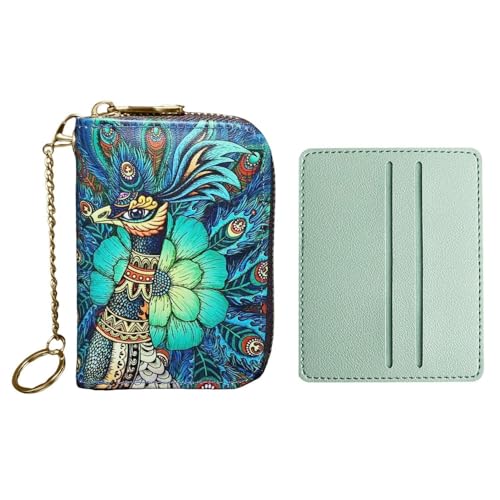 1-Teiliges Portemonnaie, 1-Teiliger Kartenhalter, Mini-Geldbörse, Portemonnaie Mit Mehreren Kartenfächern, Modische Damen-Kartenhaltertasche, Schlüsselanhänger-Geldbörse, Pfauen-Geldbörse von YSJCHEBS