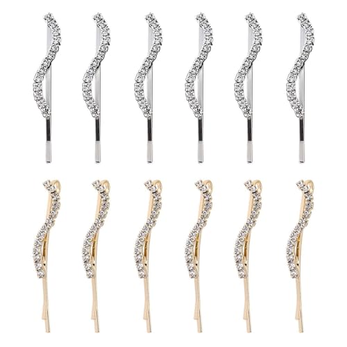 12 Stück S-Förmige Kristall-Haarspangen, Glänzende Kristall-Haarspangen, Pony-Clips, Seitliche Haarspangen, Mädchenhafte Haarspangen, Glitzernde Metall-Haar-Accessoires Für Damen Und Mädchen von YSJCHEBS
