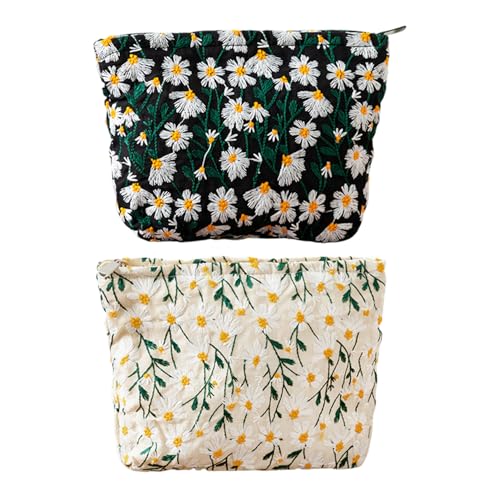 2 Gänseblümchen -Make -Up -Taschen, Bestickte Kosmetaschen, Süße Und Einfache Make -Up -Taschen, Damen -Make -Up -Taschen, Tragbare Make -Up -Taschen von YSJCHEBS