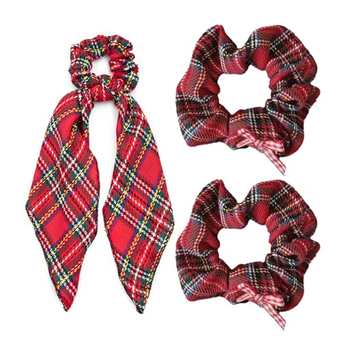 2 Karierte Band-Haargummis, 2 Dickdarm-Haargummis, Rote Haar-Accessoires Für Mädchen, Schleifen-Haargummis, Pferdeschwanz-Haargummis, Haarseile Zur Frisurfixierung von YSJCHEBS