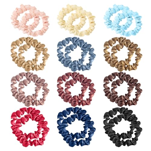 24 Haargummis, Haargummis Aus Seide, Haargummis Aus Satin, Haargummis Für Damen, Haargummis Aus Seide Für Damen, Weiche Haargummis, Haargummis Aus Seide Für Lockiges Haar, Mini-Haargummis von YSJCHEBS