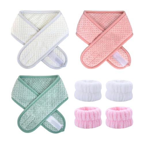 3 Stück Gesichtswasch-Haargummis Und 2 Paar Gesichtswasch-Armbänder, Damen-Haargummis, Weich Saugfähige Haargummis, Verstellbare Haargummis, Elastische Haargummis von YSJCHEBS