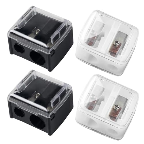 4 Stück Doppelloch-Bleistiftspitzer, Tragbarer Bleistiftspitzer, Kosmetischer Bleistiftspitzer, Geeignet Für Augenbrauenstift, Eyeliner, Lipliner von YSJCHEBS