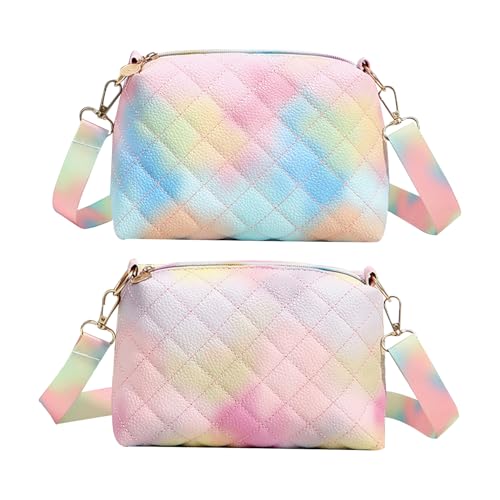 YSJCHEBS 2 Stück Mädchen-Umhängetasche, Bunte Rauten-Umhängetasche, Mini-Umhängetasche, Süße Regenbogen-Handtasche, Modische Mädchen-Tasche, Verstellbare Umhängetasche von YSJCHEBS