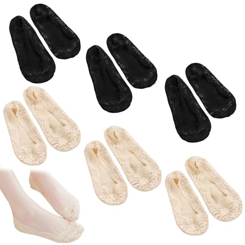 YSJCHEBS 6 Paar Unsichtbare Baumwollsocken, Damen-Ballettsocken, Kurze Ballettstiefel, Rutschfeste Unsichtbare Socken Aus Eisseide, Dünne Unsichtbare Socken, Atmungsaktive Spitzen-Ballettsocken von YSJCHEBS
