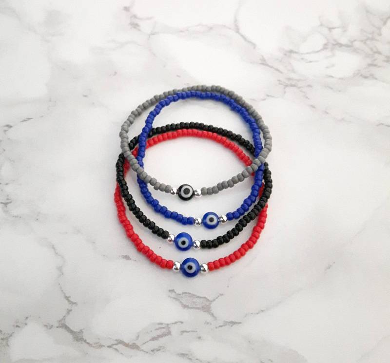Evil Eye Armband, Perlen Stretch Perlenarmband, Seed Bead Armband von YSJEWELS