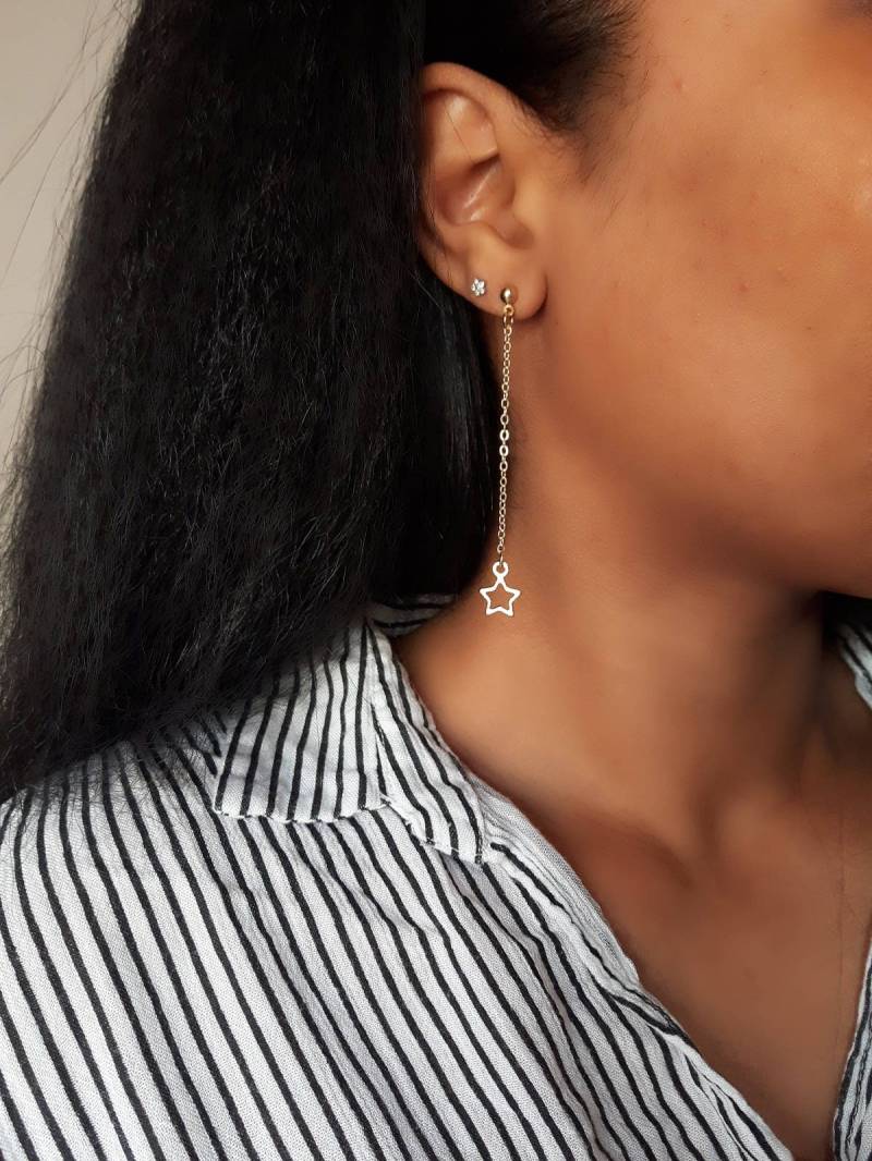 Gold Stern Einfädler, Ohrringe, Zierliche Zarte Goldene Boho Star Goldschmuck Gold Stern Einfädler, Ohrringe, Zierliche Zarte Goldene Boho Star Goldschmuck von YSJEWELS