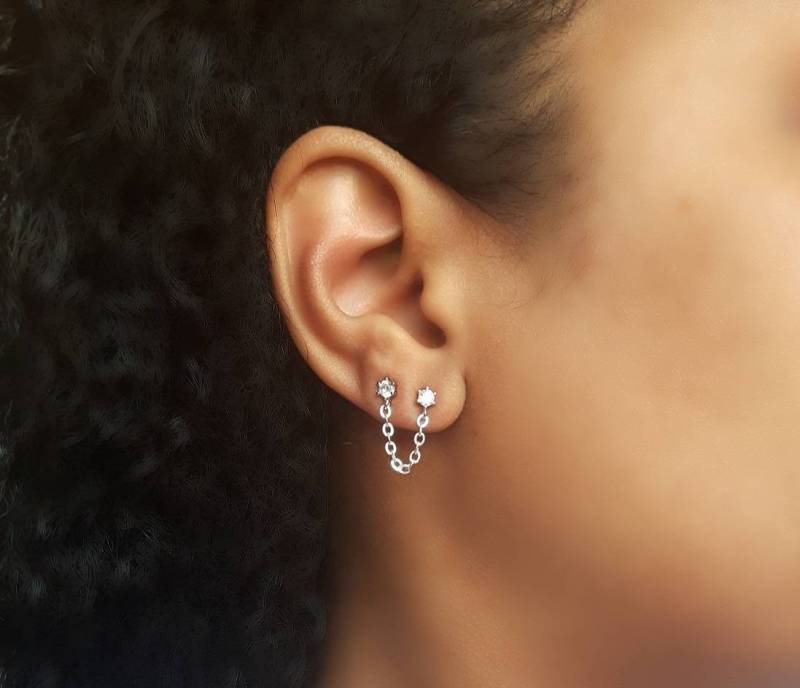 Silber Ketten Ohrringe, Gold Diamant Zirkon Cz Ohrstecker Silber Ketten Ohrringe, Gold Diamant Zirkon Cz Ohrstecker von YSJEWELS