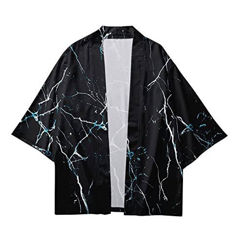 Männer Sommer Kimono 2 Teile Outfit kurzärmliges T-Shirts Freizeitanzug Funktionsshirt Shorts Set Japanisch Schlafanzug Klassische Gedruckt Cardigan Formal Jacke Tops von YSJZBS