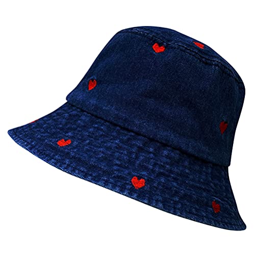 Damen 90er Jahre Trendy Washed Denim Bucket Hats Packable Beach Sun Hüte Sommer Herbst, Heart-deep Blue, Einheitsgröße von YSKIZA