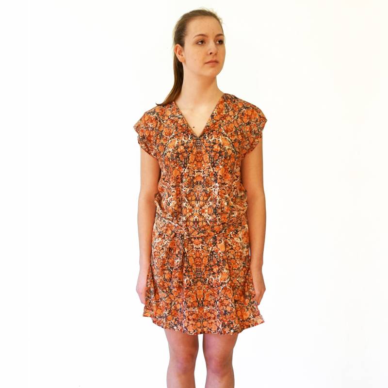 Art-Déco Kleid Mit Gürtel Marmoriert Braun Schwarz Weiß von YSTEER