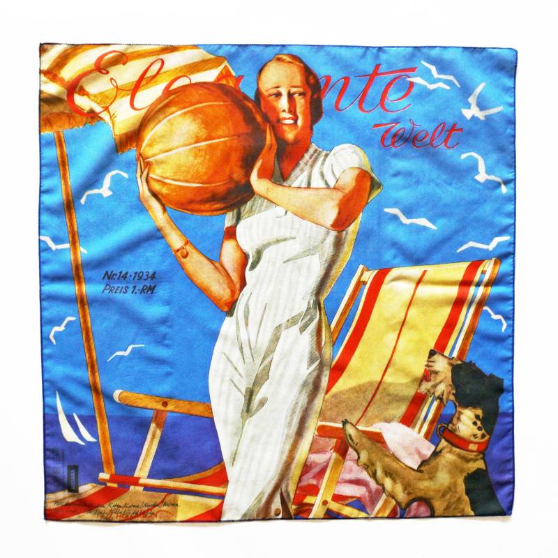 Art-Déco Tuch Aus Seide Bio-Baumwolle, Frau Mit Hund Am Strand von YSTEER