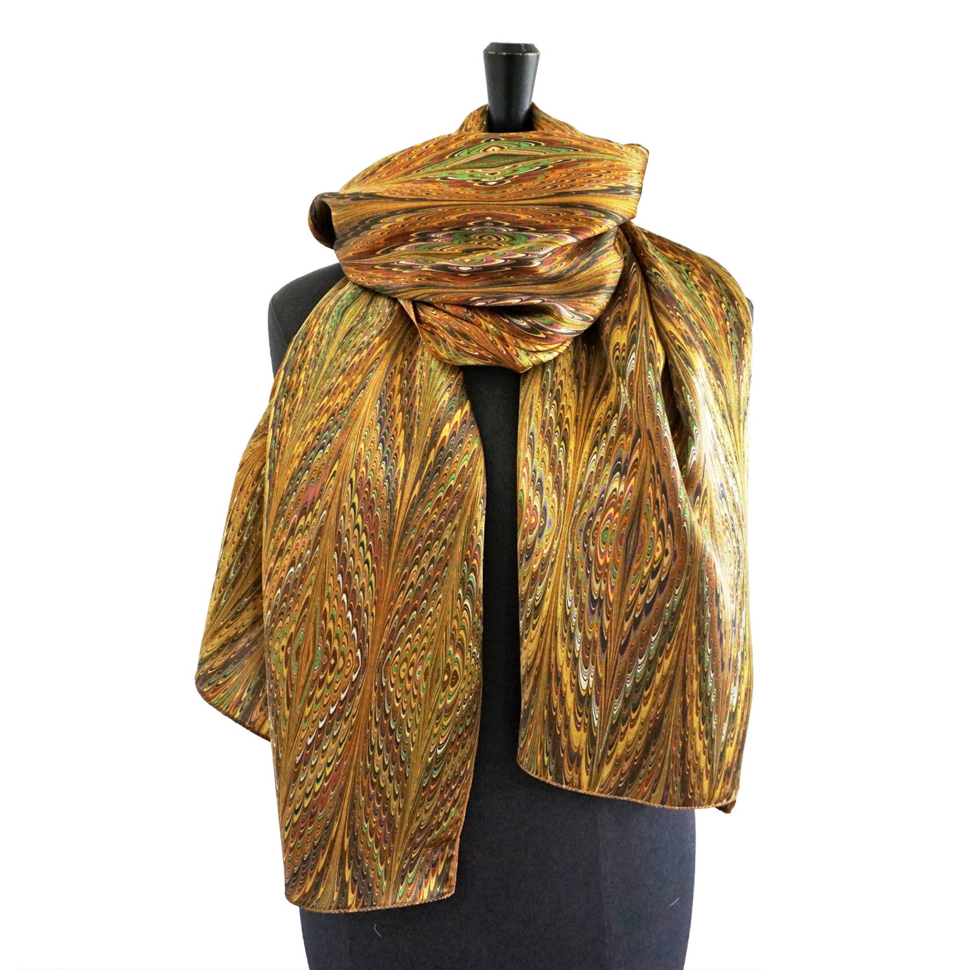 Art Déco Tücher Aus Seide Und Baumwolle in Braun, Marmoriert von YSTEER