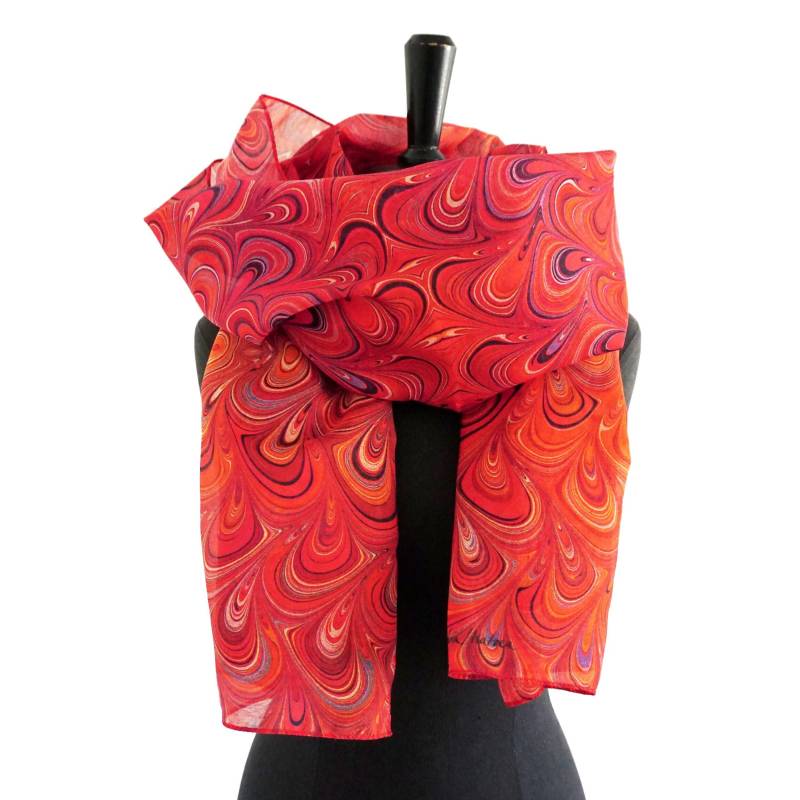 Art Déco Tücher Baumwolle Und Seide Rot Orange Marmorieren von YSTEER