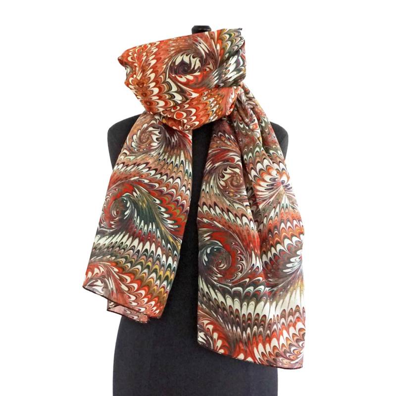 Art-Déco Tücher Seide Baumwolle Marmorieren Braun Weiß Schwarz von YSTEER