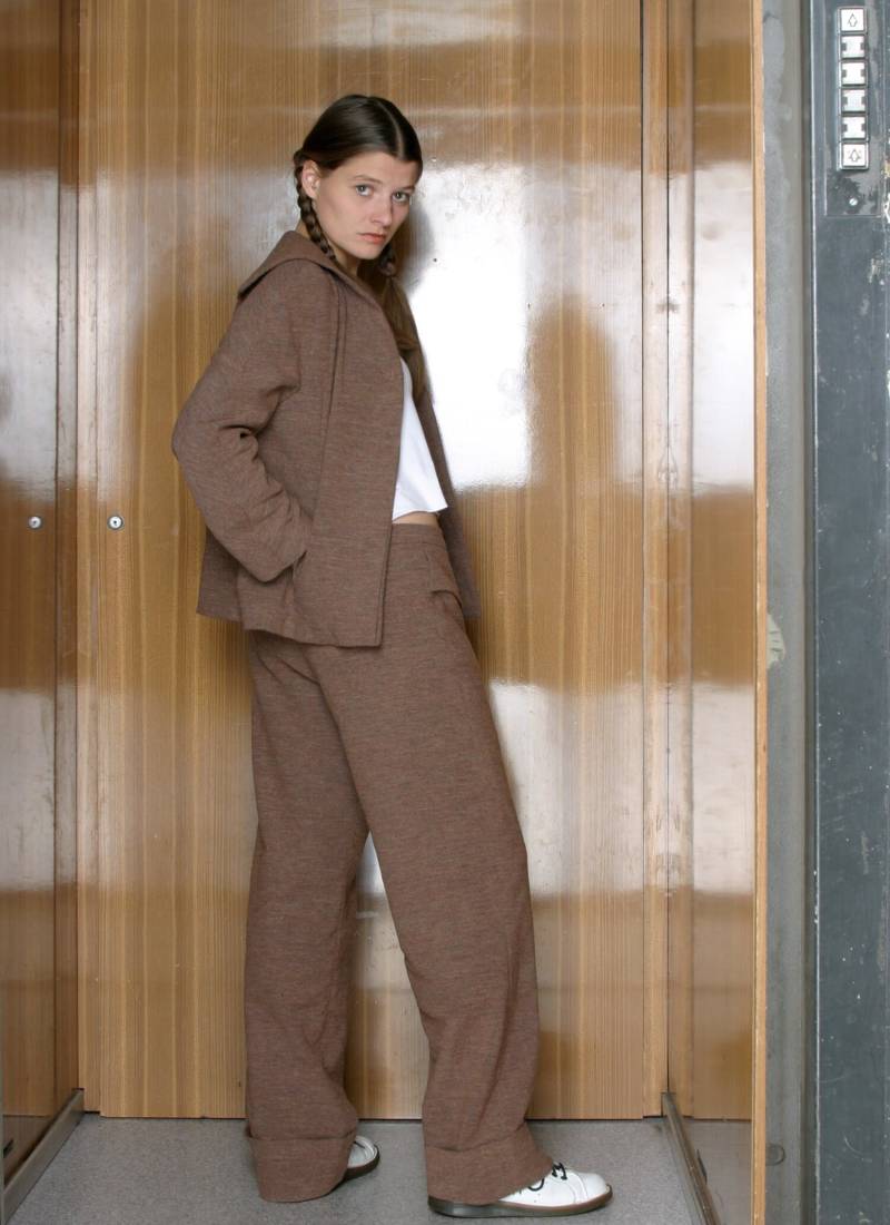 Frauen Hose Mit Aufschlag Braun Und Blau Meliert Aus Wolle von YSTEER