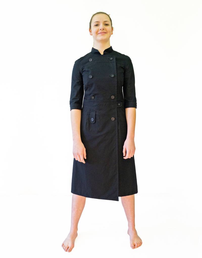 Kimono Kleid Mit Stehkragen Und 3/4 Arm in Blau Schwarz von YSTEER