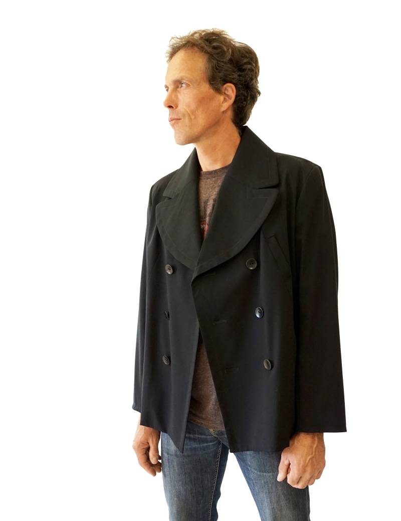 Männer Zweireihiges Sakko Mit Revers Aus Wolle in Schwarz von YSTEER