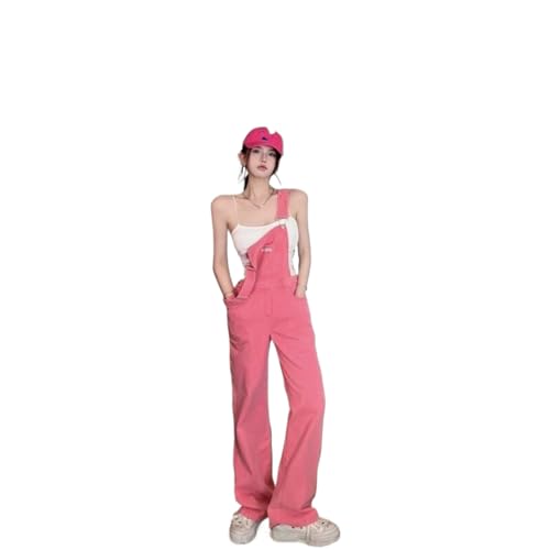 YSTHPED Spring and Autumn Denim Overalls Women's Workwear Loose High Waisted Wide Leg Pants(pink,L) von YSTHPED