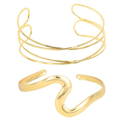 2 Stücke Oberarm Gold Armreif, Gold Armreif Oberarm Wickelarmband Goldene Spiral-Armmanschette Verstellbar Minimalistisches Design Stapelschmuck Für Partys Besondere Anlässe Und Hochzeit, Modeschmuck von YSTJKD