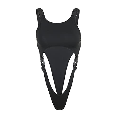 YSTP Damen Jumpsuit Cut Out Strap Bodysuit Mit Schnalle Bodys Ärmellos Verstellbarer Schultergurt Figurbetont Sexy Club-Bodysuit von YSTP