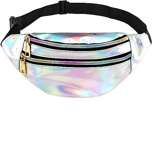 YSTrillion Bauchtasche Mode Damen Herren Glitzer,Sport PU Leder Wasserdicht Reflektierender Hüfttasche mit Verstellbarer Gurt für Alltag Wandern Sport Gürteltasche(Silber von YSTrillion