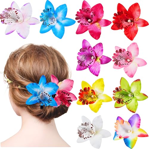 YSTrillion Bohemian Flower Hair Clips,10 Stück Hawaii Blume Haarklammern Mädchen,Hawaiianische Orchidee Haarspangen,Rutschfeste Hochzeit Braut Haarclip Haarstyling Zubehör für Frauen Mädchen von YSTrillion