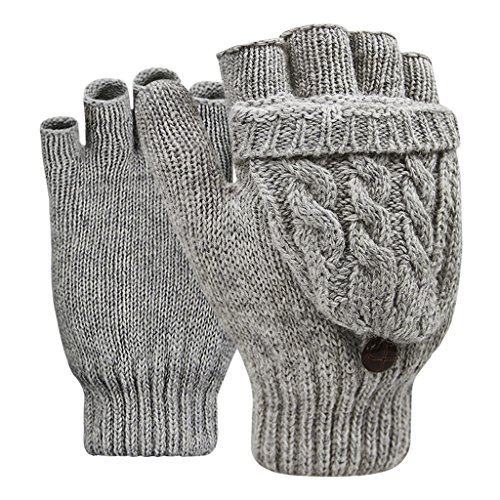 YSXY Damen Fingerlose Handschuhe Thermohandschuhe Fäustlinge mit Knopf Klappe für Frauen und Mädchen Winter Warm Strickhandschuhe Winterhandschuhe, Grau, Einheitsgröße von YSXY