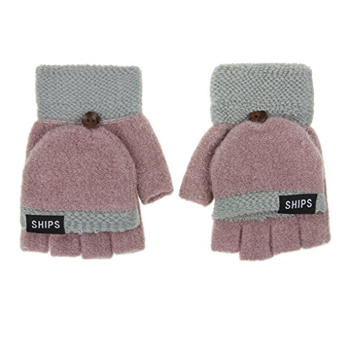 YSXY Damen Fingerlose Handschuhe Thermohandschuhe Fäustlinge mit Knopf Klappe für Frauen und Mädchen Winter Warm Strickhandschuhe Winterhandschuhe, Lila, Einheitsgröße von YSXY