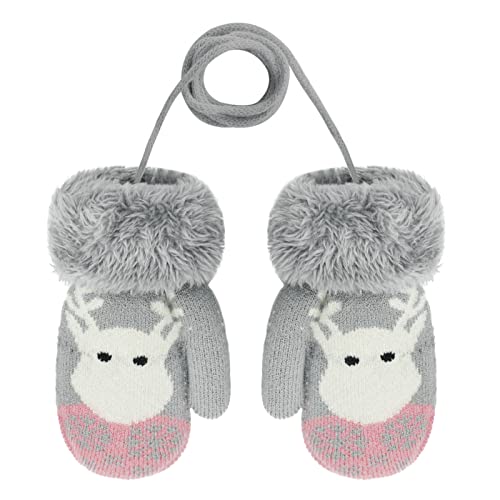 YSXY Niedliche Kinder Baby Fäustlinge Winter Warme Gestrickte Handschuhe mit Band Gefüttert Fausthandschuhe Strickhandschuhe für 1 2 3 4 5 6 Jahre Kleinkind Jungen Mädchen (Hirsch-Grau) von YSXY