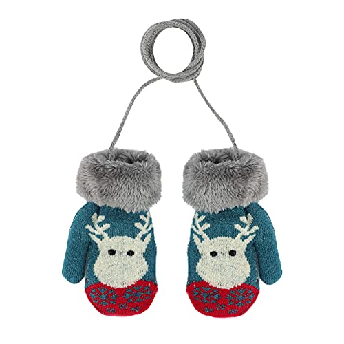 YSXY Niedliche Kinder Baby Fäustlinge Winter Warme Gestrickte Handschuhe mit Band Gefüttert Fausthandschuhe Strickhandschuhe für 1-4 Jahre Kleinkind Jungen Mädchen (Hirsch-Grün) von YSXY