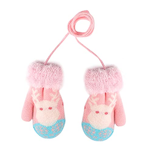 YSXY Niedliche Kinder Baby Fäustlinge Winter Warme Gestrickte Handschuhe mit Band Gefüttert Fausthandschuhe Strickhandschuhe für 1-4 Jahre Kleinkind Jungen Mädchen (Hirsch-Pink) von YSXY