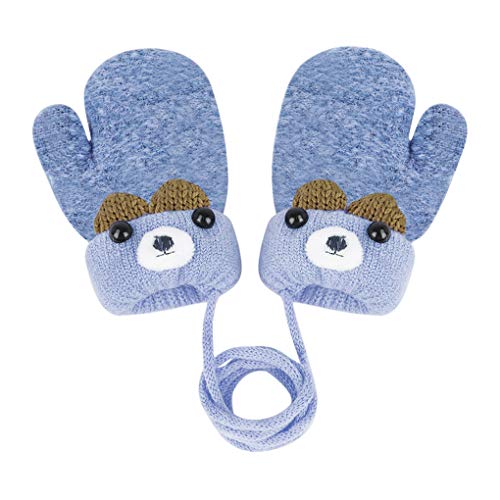 YSXY Süße Fäustlinge Baby Kleinkind Gestrickte Handschuhe für 1,2,3 Jahre Jungen Mädchen Winter Warme Strickhandschuhe mit schnur Fleece-Innenfutter, Blau, Einheitsgröße von YSXY